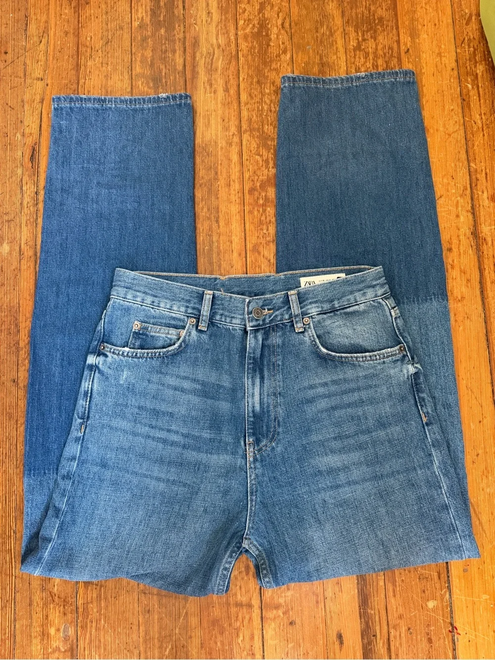 Zara patchwork straight jeans